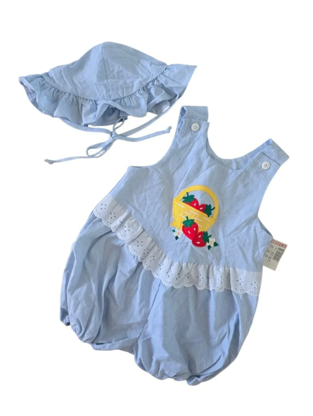 Vintage Lazarus Bubble Bloomer Sunsuit With Sunhat Strawberry Basket